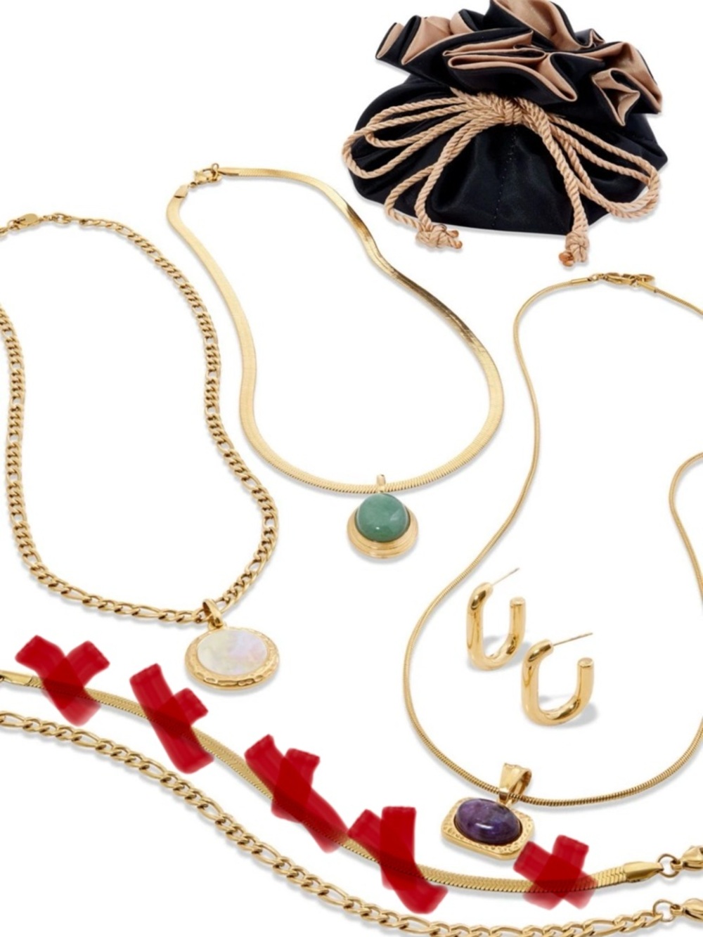 NWOB SAVVY CIE JEWELS (8) pc. Gemstone & 18K Gold Plated Travel Set